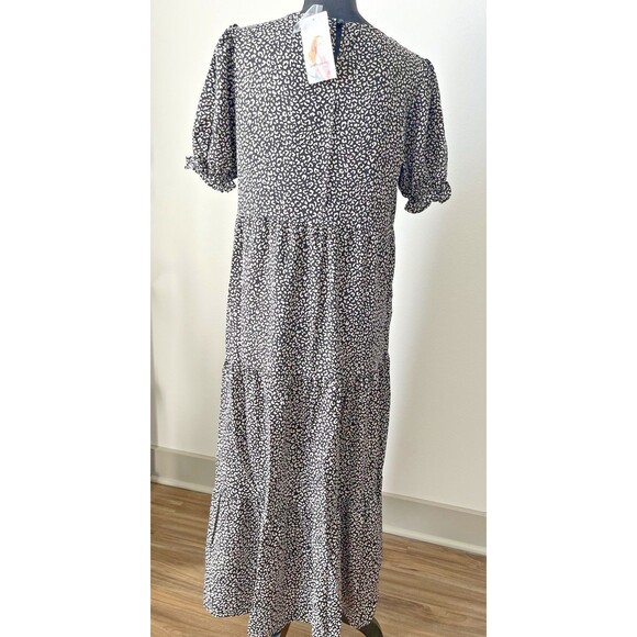 NWT PrettyGarden Flutter Sleeve Animal Print Maxi Dress Black White M - Picture 3 of 13